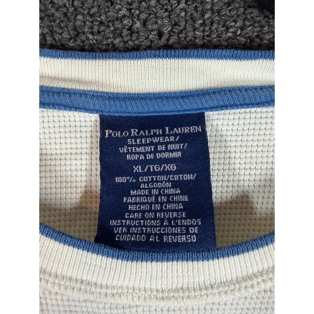 Polo Ralph Lauren Thermal Shirt Mens XL Cream Blue Pony Waffle Knit Long Sleeve